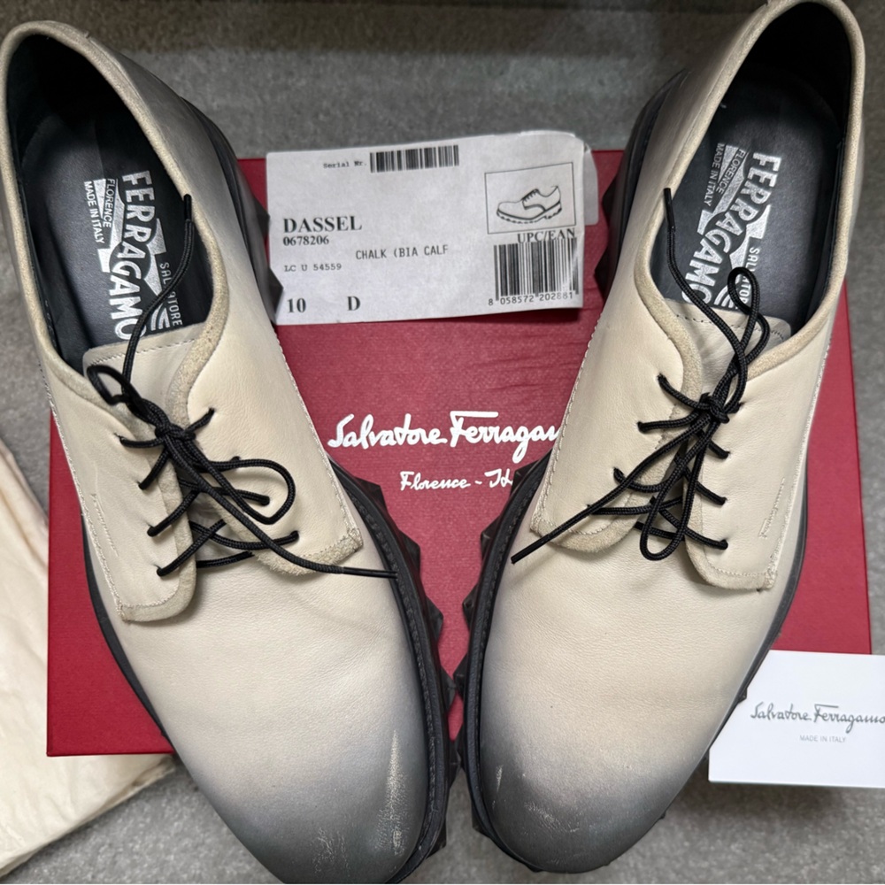 Salvatore Ferragamo Men's Cream and Black Oxfords